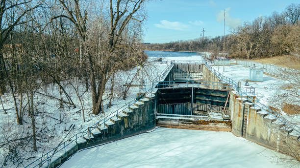 istock Old canal in winter on the river 1386334716