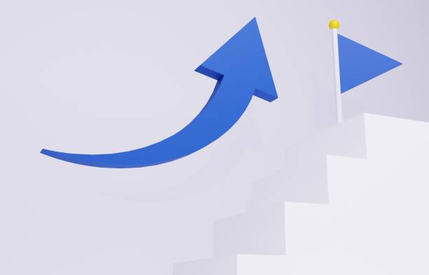 istock 3D image of simple stairs and flags 1386336265