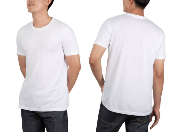 istock Young man in white T shirt mockup isolated on white background with clipping path 1386341345