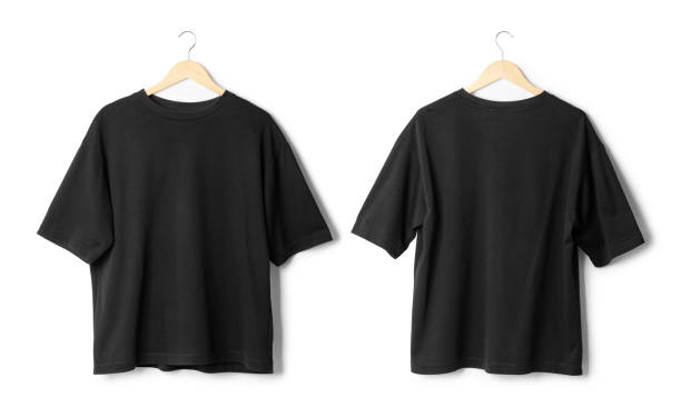 istock Black oversize T shirt mockup hanging isolated on white background with clipping path 1386341351