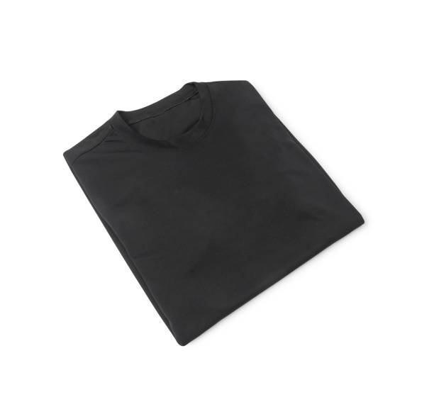 istock Black folded sport t-shirt mockup front and back isolated on white background with clipping path 1386341367