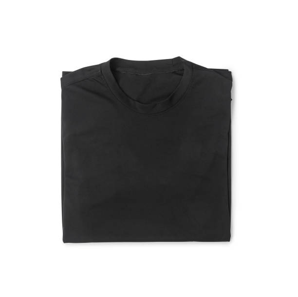 istock Black folded sport t-shirt mockup front and back isolated on white background with clipping path 1386341370