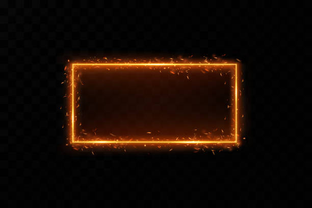 istock Gold frame with fiery sparks. Gold frame with light effects. Shining banner. 1386350664