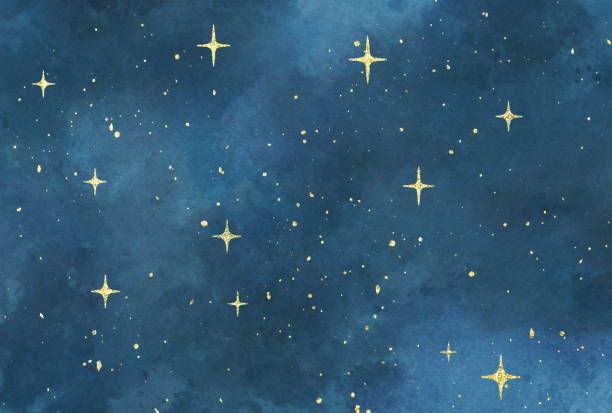 istock Illustration of a glittering starry sky in a watercolor style 1386358678