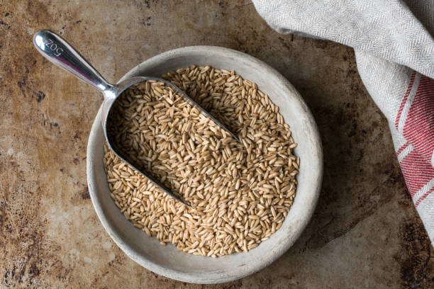 Uncooked Oat Groats in a Bowl stock photo