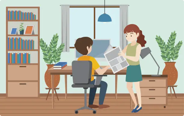 Vector illustration of People working using laptop flat design at home