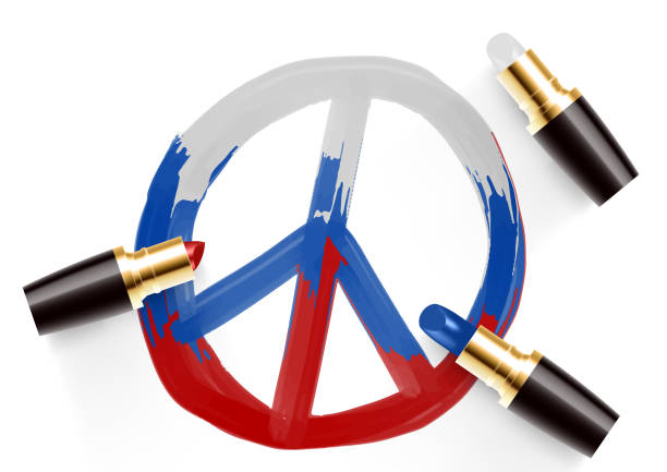istock Peace icon with Russia national flag pattern drawing by Lipstick blue red and white color, Pray for peaceful and Stop war concept design illustration isolated white background with copy space, vector 1386383585