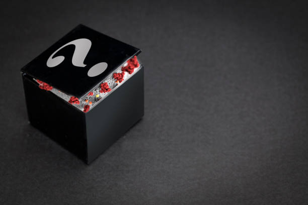 Covid-19  mystery box with open lid with variant emerging