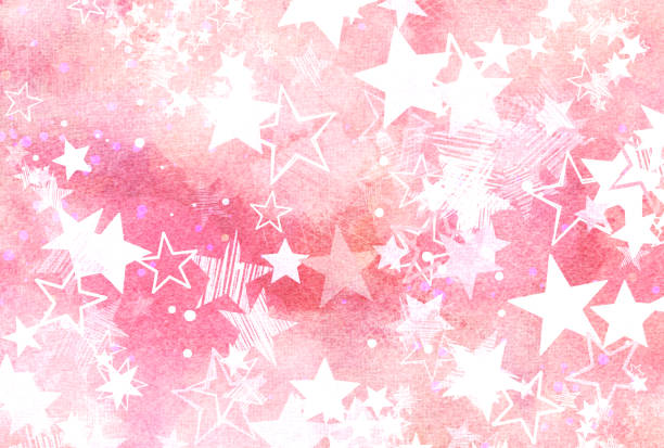 piękna akwarelowa ilustracja tła z rozproszonymi gwiazdami - pink backgrounds glitter shiny stock illustrations