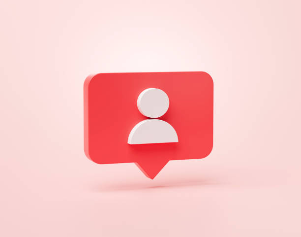 istock Follower or user shape social media notification icon in speech bubbles 3d cartoon banner website ui on pink background 3d rendering illustration 1386389115
