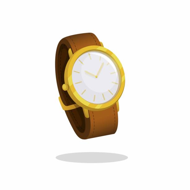 illustrations, cliparts, dessins animés et icônes de montre simple en or. accessoires de mode symbole dessin animé illustration vecteur - watch wristwatch clock hand leather