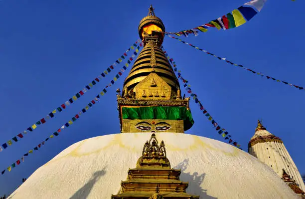 Swoyambhu Stupa or Monkey temple, Kathmandu, Nepal, Asia.Temple complex built on a hill in the west of Kathmandu