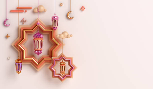 istock Islamic decoration background with lantern crescent moon, copy space text, ramadan kareem, mawlid, iftar, isra miraj, eid al fitr adha, muharram, 3D illustration. 1386396027