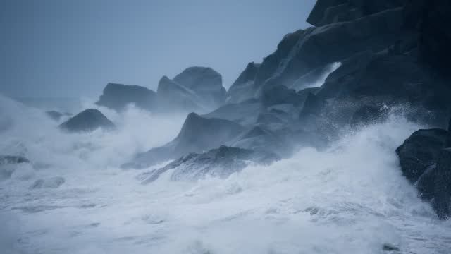 The sea wave hit the rocks,slow motion