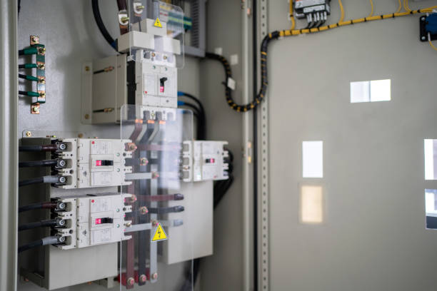 istock Control panel with circuit breakers, fuses, rails, wiring in the distribution board. Power electric in electrical cabinet control. Electricity and electrical maintenance service