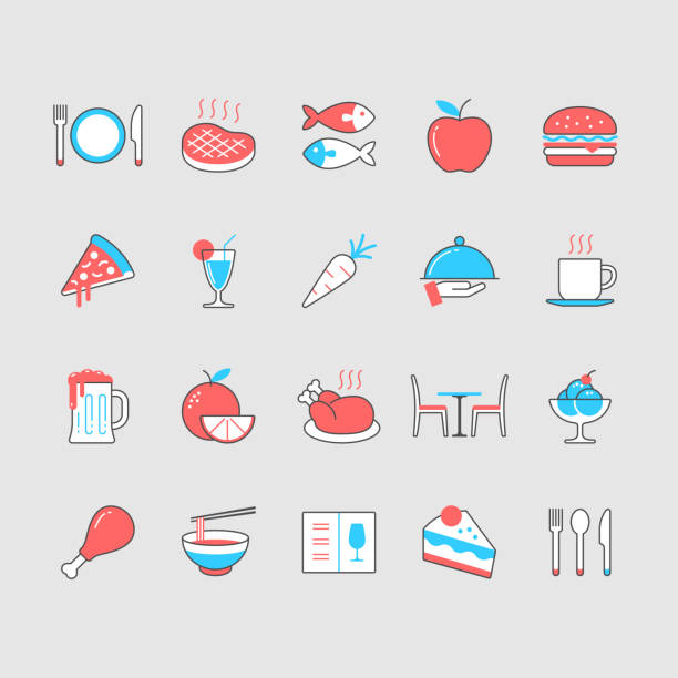 illustrations, cliparts, dessins animés et icônes de icônes de couleur simple de la nourriture. contour modifiable. - symbol computer icon carrot restaurant