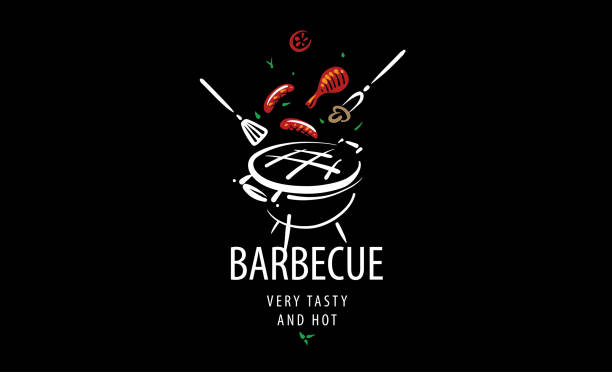 Drawn vector barbecue isolated on black background Drawn vector barbecue isolated on black background. bbq logos stock illustrations