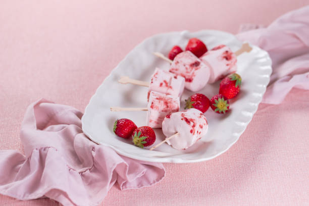 Homemade strawberry vanilla yogurt popsicles