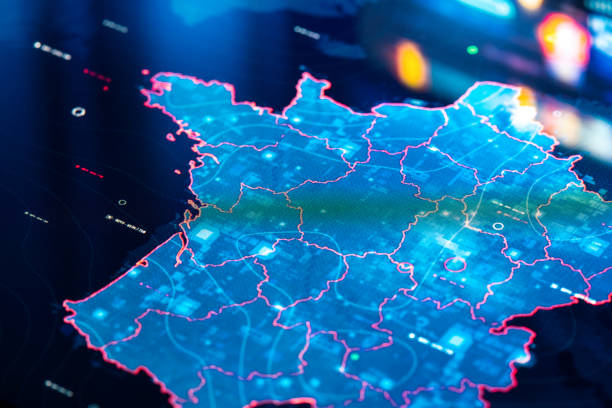 Map of France on digital pixelated display