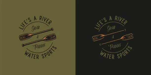 Vector illustration of Camping and water sports on kayak, canoe and raft