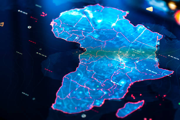 istock Map of Africa on digital display 1386416241