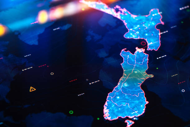 Map of New Zealand on digital pixelated display