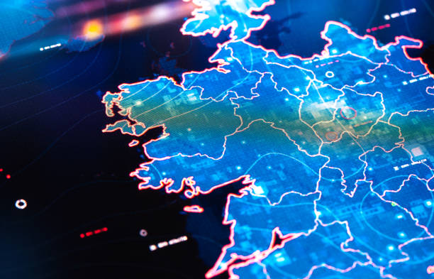 istock Map of Ireland on digital display 1386416302