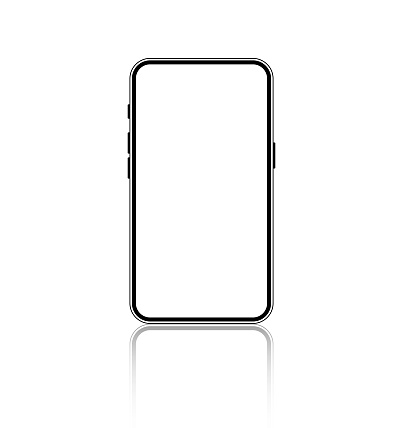 Vector illustration of a minimalist designed smart phone. Cut out design element on a transparent background on the vector file. Soft reflection effect under de phone.