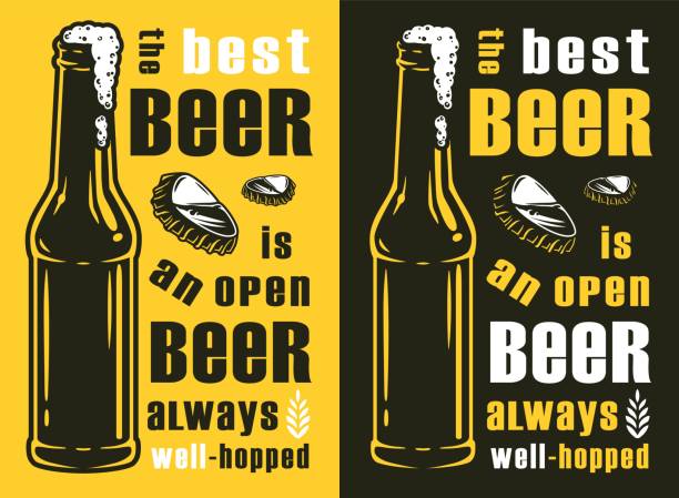 Beer poster of bar. Poster with craft beer Beer poster with bottle of beer for bar. Bar poster with advertising quote of craft beer for design of pab or brewery beer brands stock illustrations