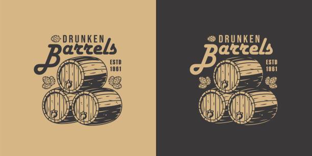 Beer barrel for bar. Design with keg for brewery Beer barrel for bar. Original brew design with keg for craft beer, pab or brewery bourbon barrel stock illustrations