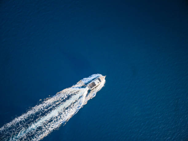 istock Speedboat racing along the open sea 1386426273