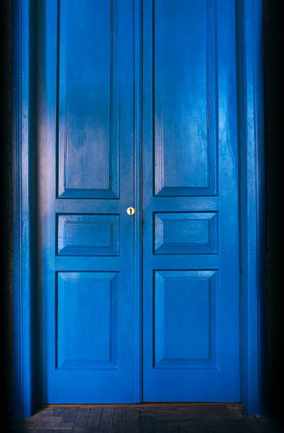 blue massive vintage doors indoor. Old fashioned interior concept