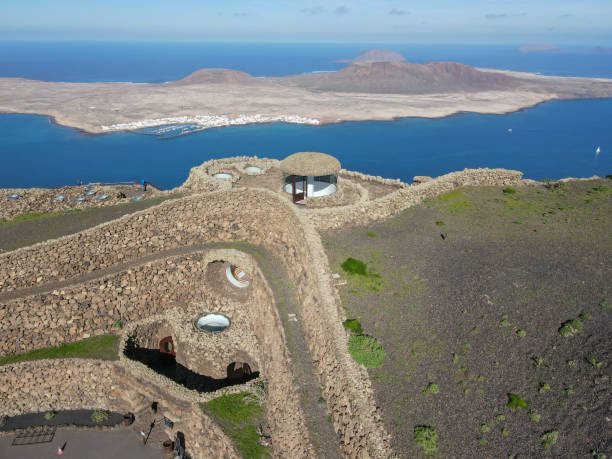 Drone view at the coast of Mirador del Rio on Lanzarote, Spain Drone view at the coast of Mirador del Rio on Lanzarote in Spain mirador stock pictures, royalty-free photos & images