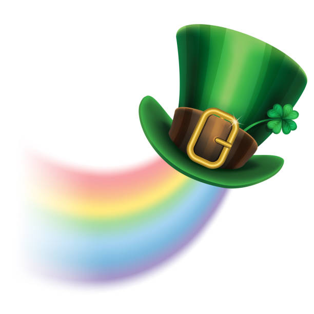 istock St. Patrick's Day green leprechaun hat with clover and rainbow, St.Patrick's Day symbol. St.Patrick's Day background. Vector illustration. 1386462251