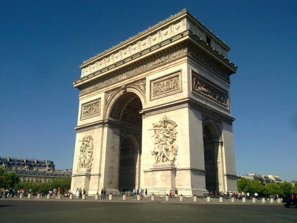 Arco de Triunfo de París (in French, Arc de Triomphe de l'Étoile o Arc de Triomphe), Plaza Charles de Gaulle, Paris, Francia stock photo