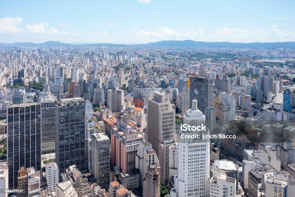 aerial view of buildings in downtown São Paulo Above Stock Photo