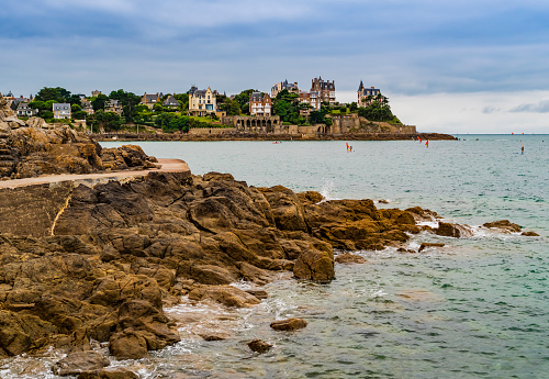Amazing promenade and historical villas in Dinard, popular seaside resort on the Atlantic coast of Brittany, France