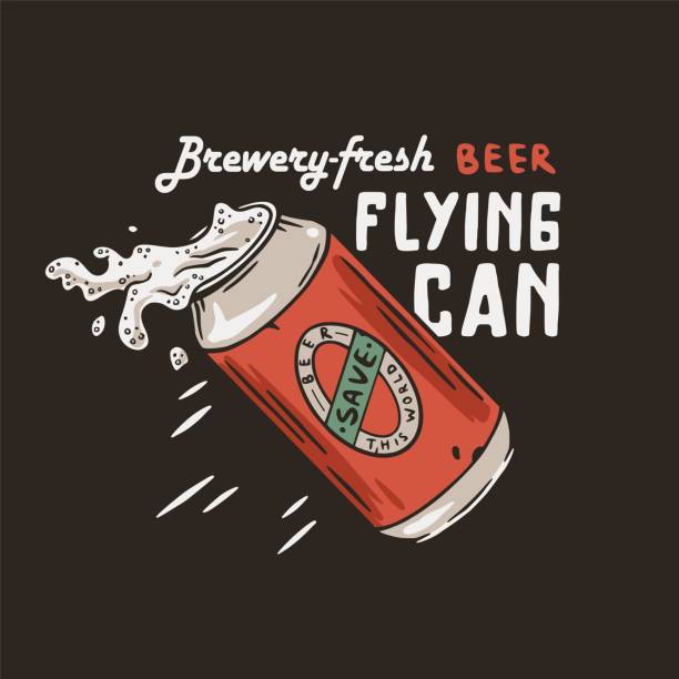 fliegende bierdose mit schaumstoff für den druck. dose bier - bierdose stock-grafiken, -clipart, -cartoons und -symbole