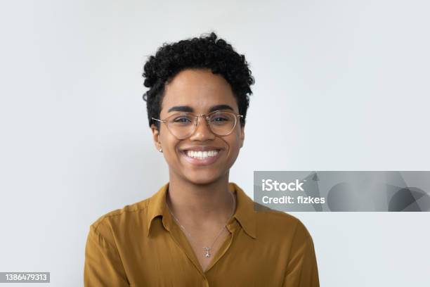 Happy Millennial Afro American Business Woman Posing Isolated On White Stock Photo - Download Image Now
