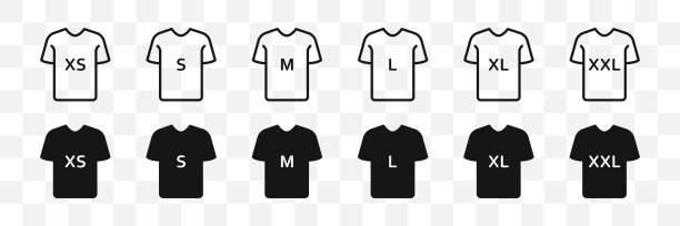 ilustrações de stock, clip art, desenhos animados e ícones de t-shirt size icon set. clothing size label tags. vector illustration. - letter s text alphabet letter t