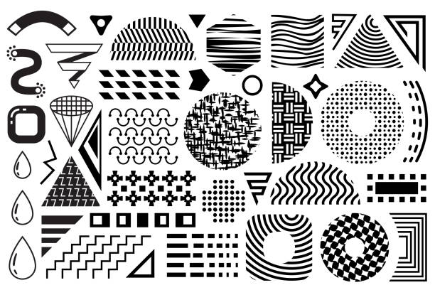 ilustraciones, imágenes clip art, dibujos animados e iconos de stock de conjunto retro vectorial en blanco y negro. - spotted improvement circle halftone pattern