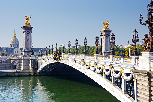 Pont Alexander III arches over the Seine in Paris, France