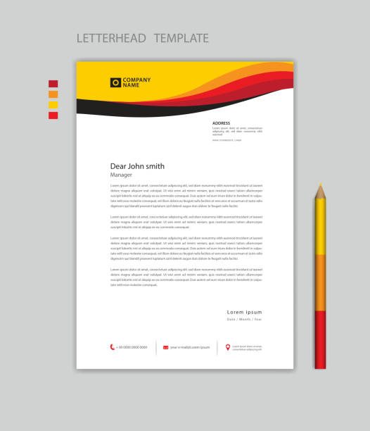 Creative Letterhead template vector, minimalist style, printing design, business advertisement layout, Red yellow background concept, simple letterhead template mock up, company letterhead design Creative Letterhead template vector, minimalist style, printing design, business advertisement layout, Red yellow background concept, simple letterhead template mock up, company letterhead design simple letterhead template stock illustrations