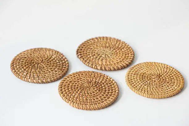 Rattan coasters or drinks mats isolated on a white background