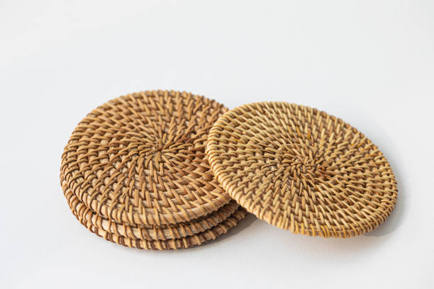 istock Rattan coasters or drinks mats isolated on a white background 1386491288