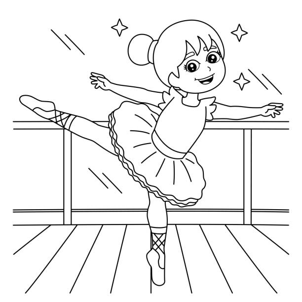 ilustraciones, imágenes clip art, dibujos animados e iconos de stock de dibujo de dancing ballerina girl para colorear para niños - niña y niño libro para colorear