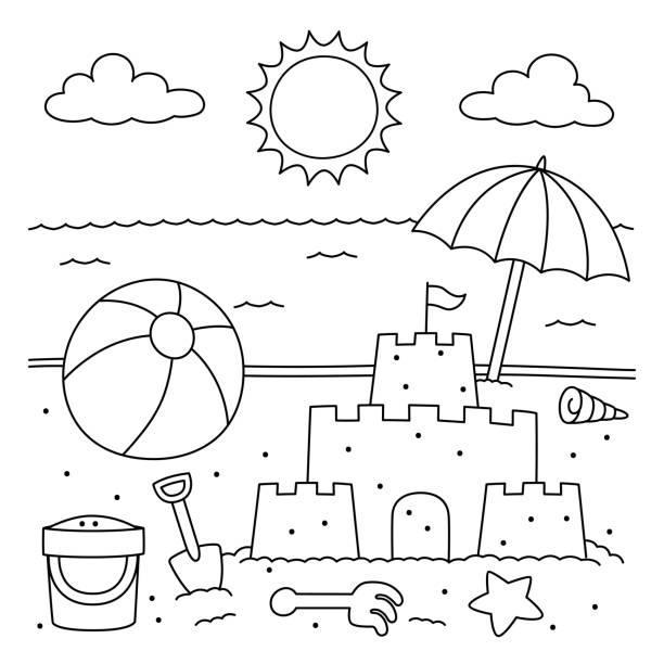 toys on the beach ausmalen für kinder - ball beach ball toy vector stock-grafiken, -clipart, -cartoons und -symbole