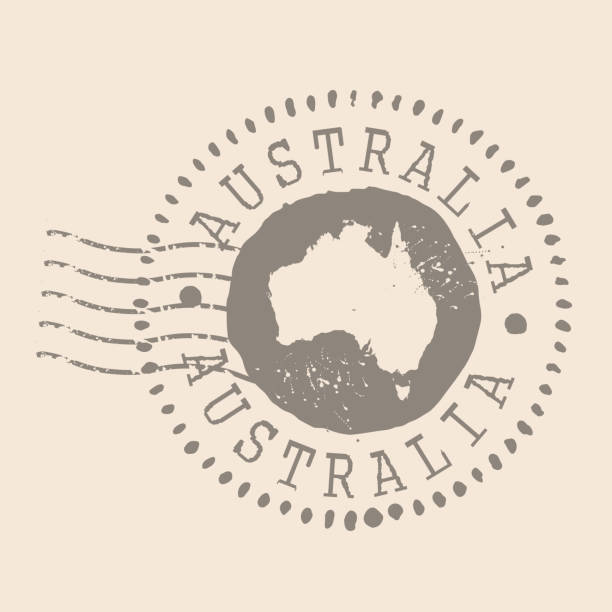 znaczek pocztowy australii. mapa silhouette gumowa uszczelka.  zaprojektuj retro travel. pieczęć mapy australia grunge dla twojego projektu.  eps10. - passport stamp passport rubber stamp travel stock illustrations