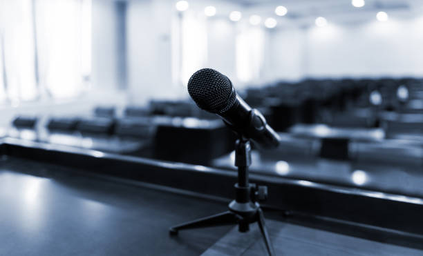 istock Speaker's table in the conference room 1386496630