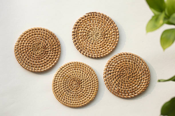 istock Rattan coasters or drinks mats isolated on a white background 1386498414